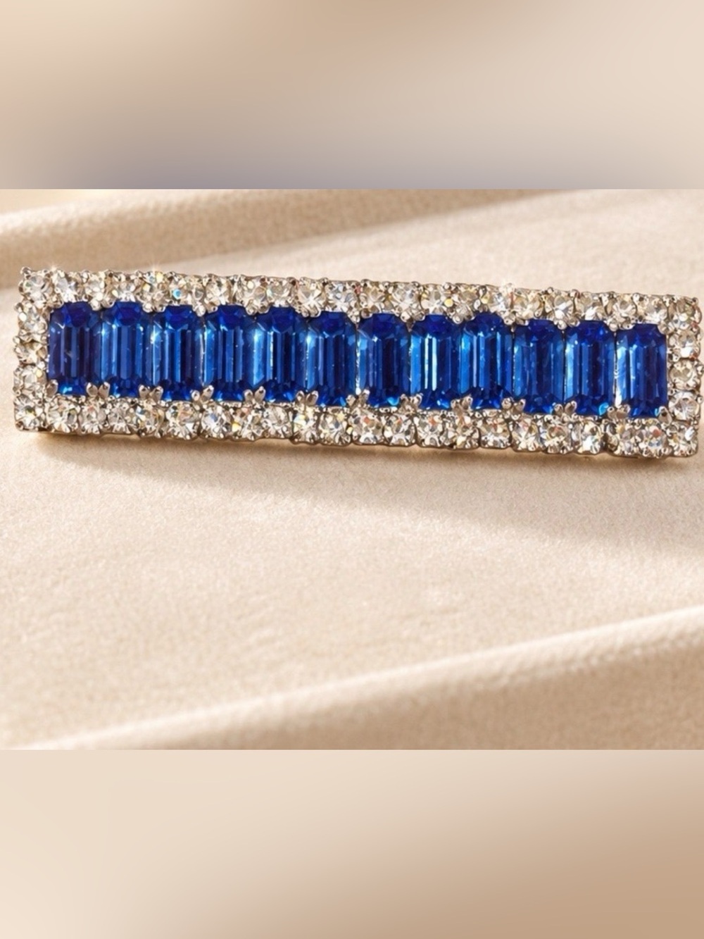 Vintage Blue Rhinestone Bar Brooch Art Deco Baguette Crystal Pin